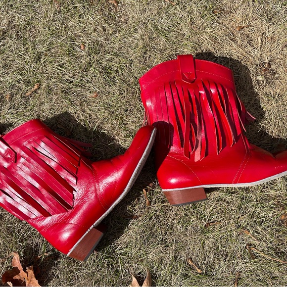 Cherry Red Vintage Fringe Cowboy Boots - Picture 14 of 14